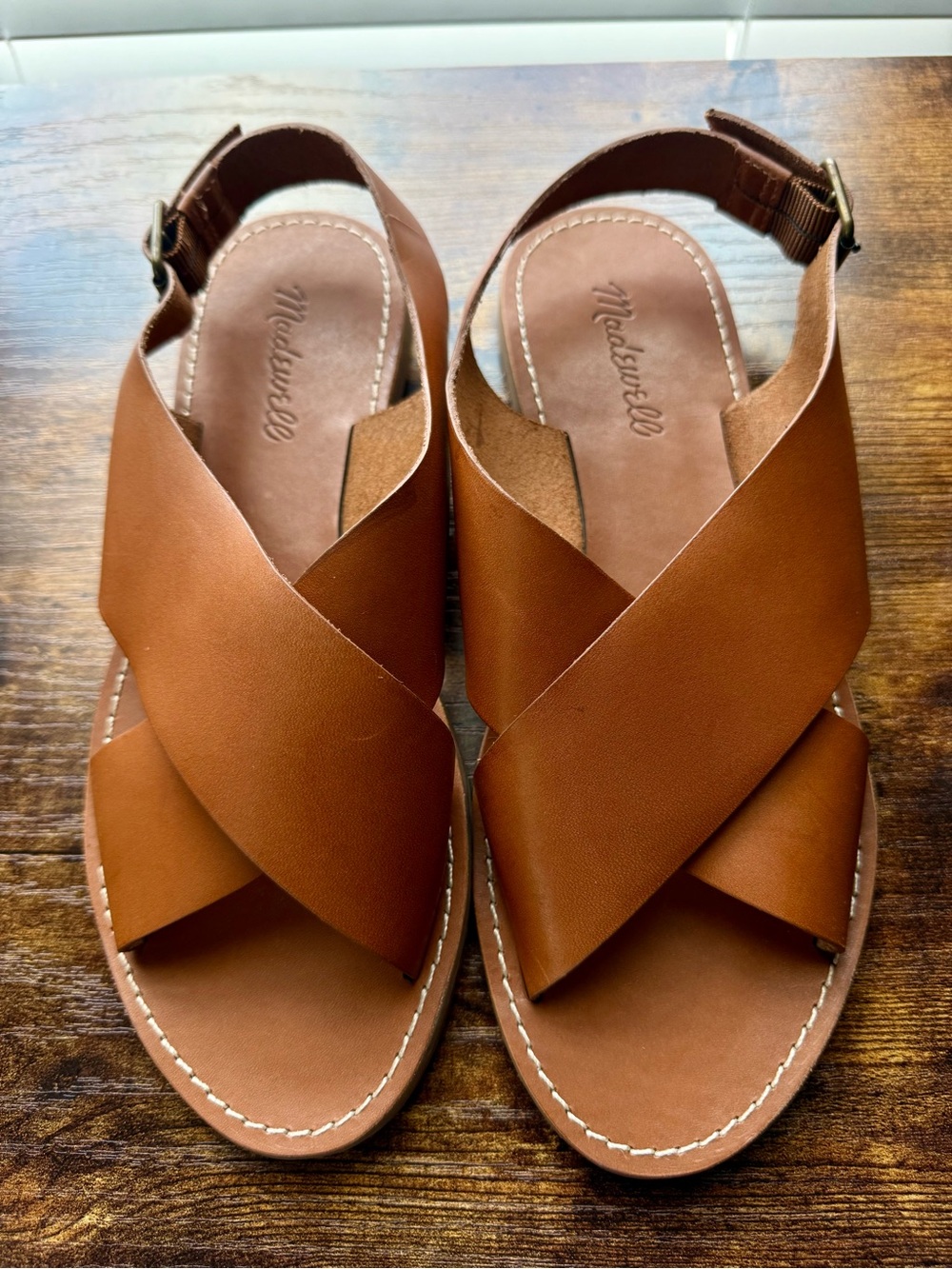 Madewell Boardwalk Crossover Leather Sandals English Saddle Brown Size 8